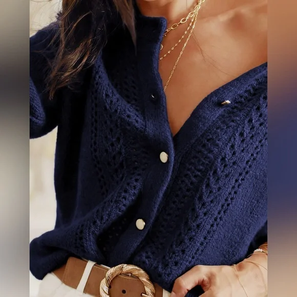 Rihoas Blue Single Breasted Knit Cardigan - Picture 3 of 5